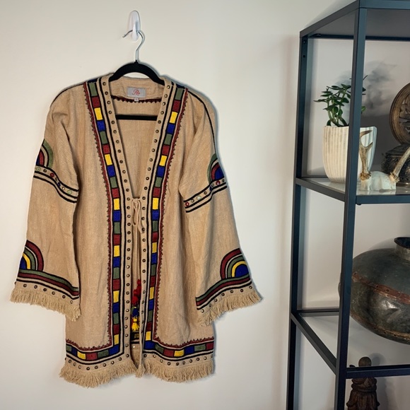 Roja Linen Jacket with Embroidery, Studs, Tassel and Fringe - Picture 2 of 7